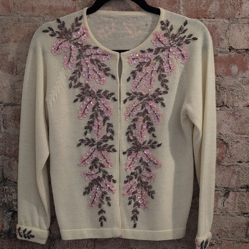 Vintage Light Yellow Beaded Cardigan